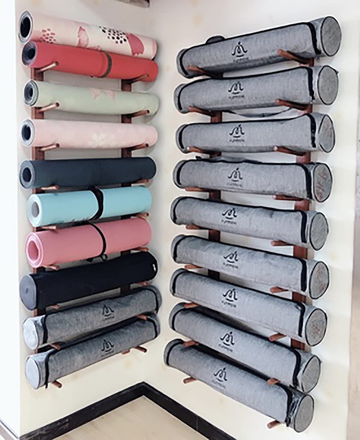 ヨガマット ストレージラック ウォールマウント ヨガマット フォームローラーラック錦木製 収納棚 フィットネスクラブ ギアオーガナイザー、 9層 ディスプレイ Amazon.co.jp: ヨガマット ストレージラック ウォールマウント